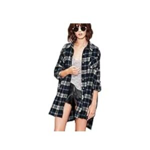 Oversized plaid tartan shirt buttons pocket turn-down